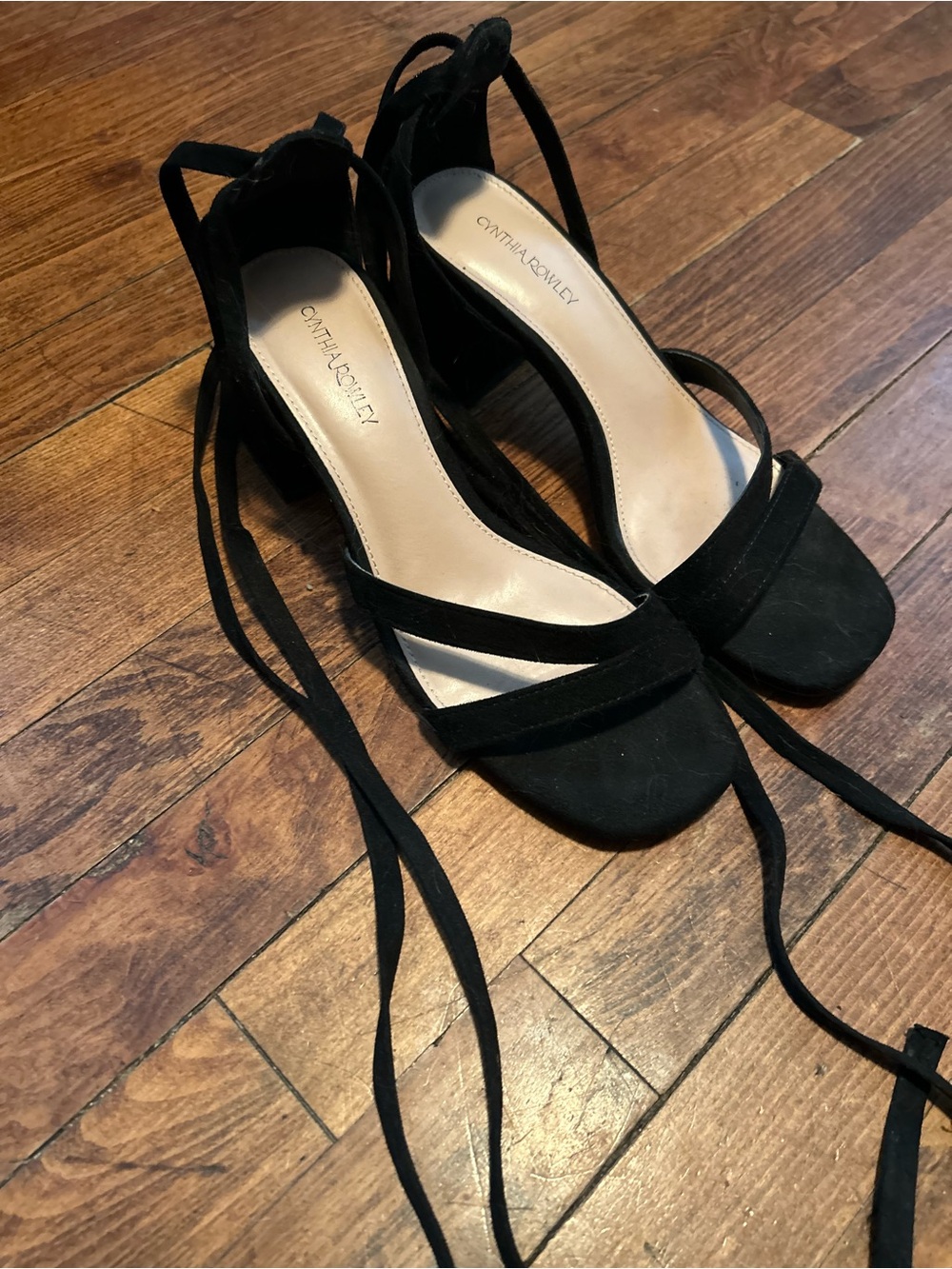 Cynthia Rowley Black Suede Lace-Up Block Heel Sandals